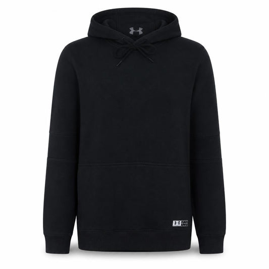 Front view of Under Armour Men’s Black ColdGear Pullover Hoodie, size S, Fitted