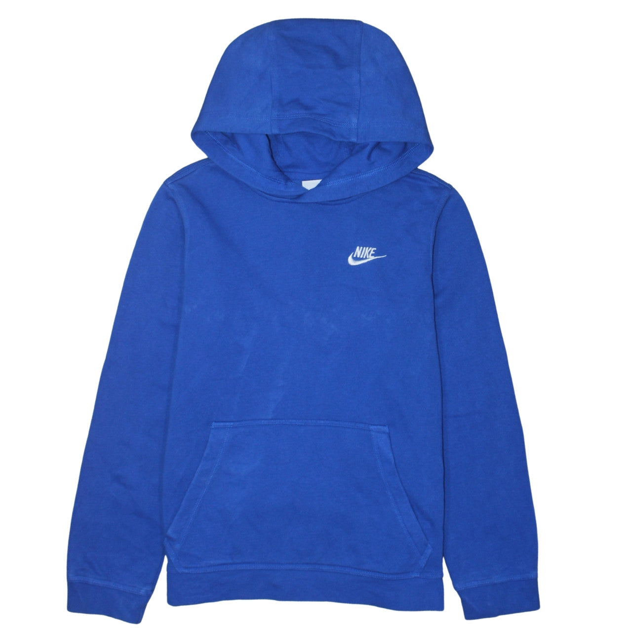 Nike Blue Pullover Hoodie Teens L Logo Cotton Blend Fleece