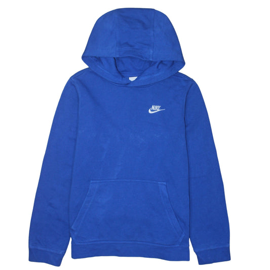 Nike Blue Pullover Hoodie Teens L Logo Cotton Blend Fleece