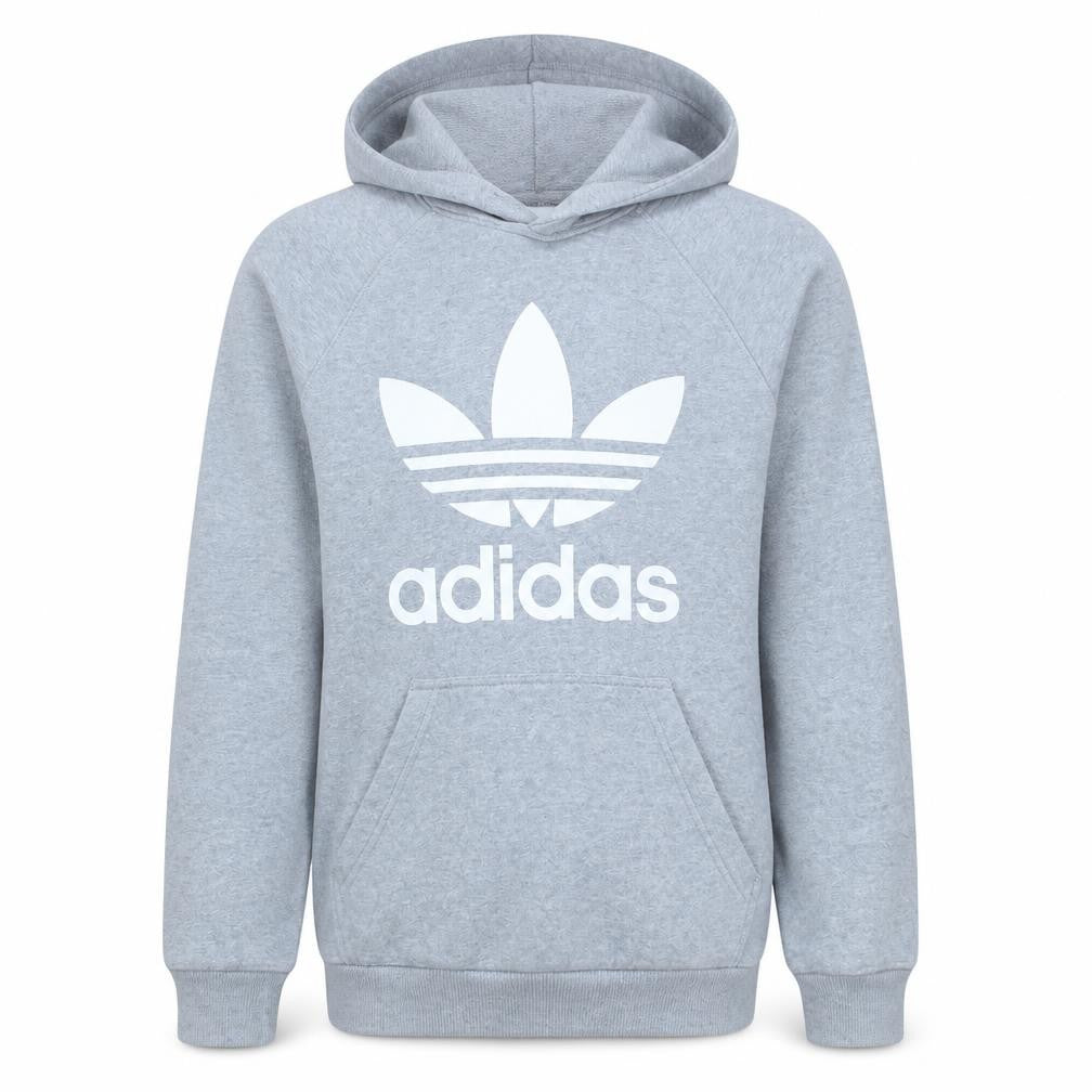adidas Mens Grey Pullover Hoodie M Logo Fleece Sweatshirt