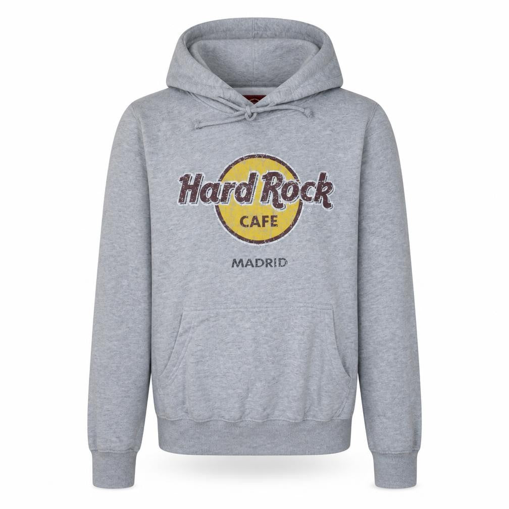 Hard Rock Cafe Madrid Grey Pullover Hoodie Unisex Small Fleece