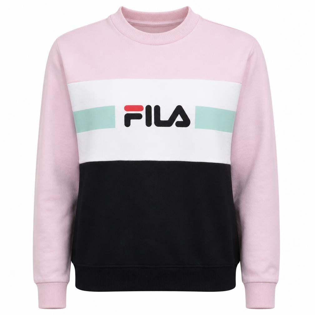 Fila Women Pink Colourblock Logo Crew Neck Pullover Sweatshirt Size S