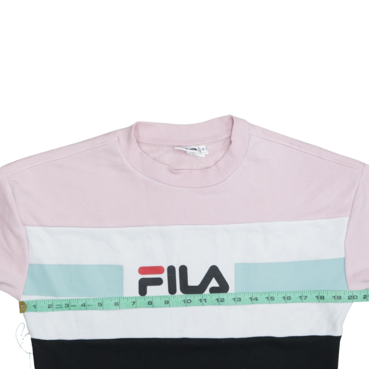 FILA Women Pink Colourblock Logo Crew Neck Pullover Sweatshirt Size S