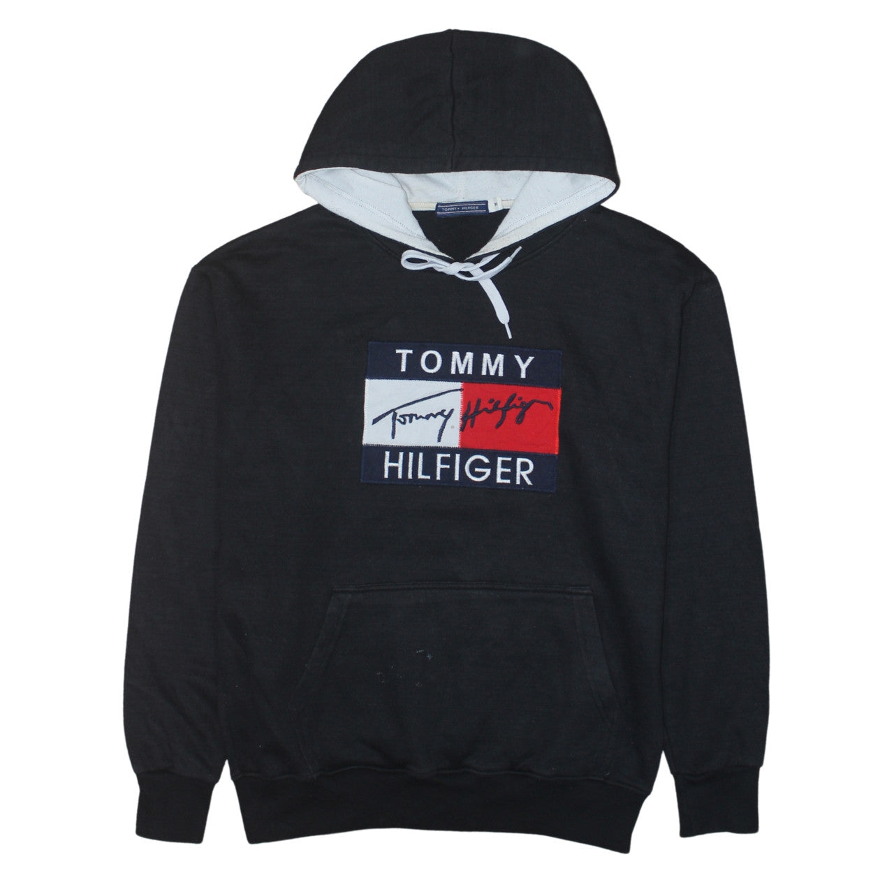 Tommy Hilfiger Men's Black Pullover Hoodie L Logo Fleece Sweatshirt