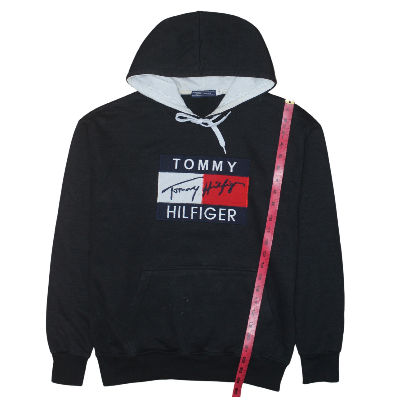 Tommy Hilfiger Men's Black Pullover Hoodie L Logo Fleece Sweatshirt
