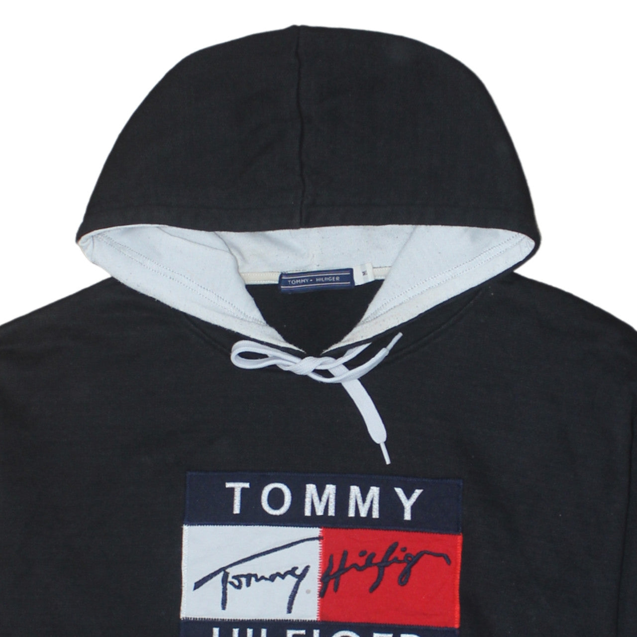 Tommy Hilfiger Men's Black Pullover Hoodie L Logo Fleece Sweatshirt