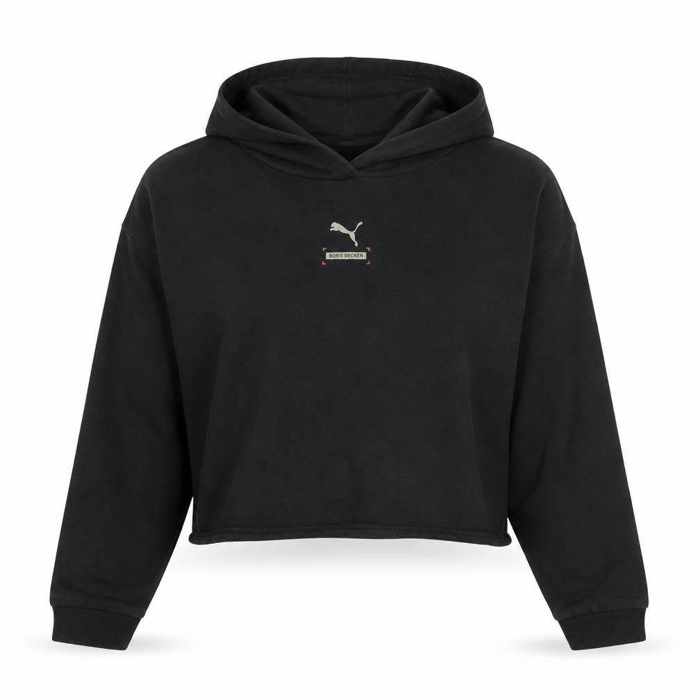 Puma Womens Black Cropped Hoodie L Long Sleeve Pullover Casual Sportswear