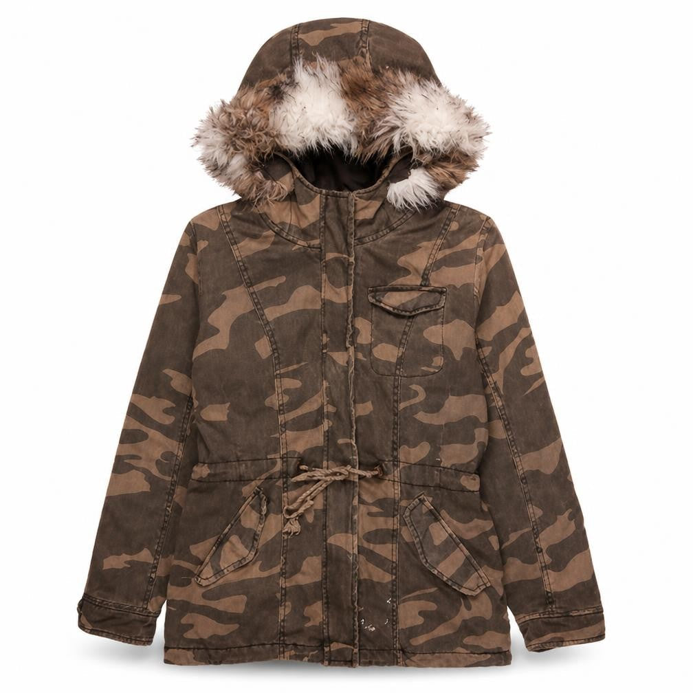 Papaya Women’s Brown Camo Hooded Parka Jacket Size 12