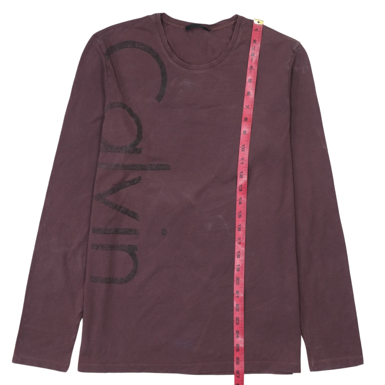Calvin Klein Men Brown Long Sleeve Logo Crew Neck T-Shirt M