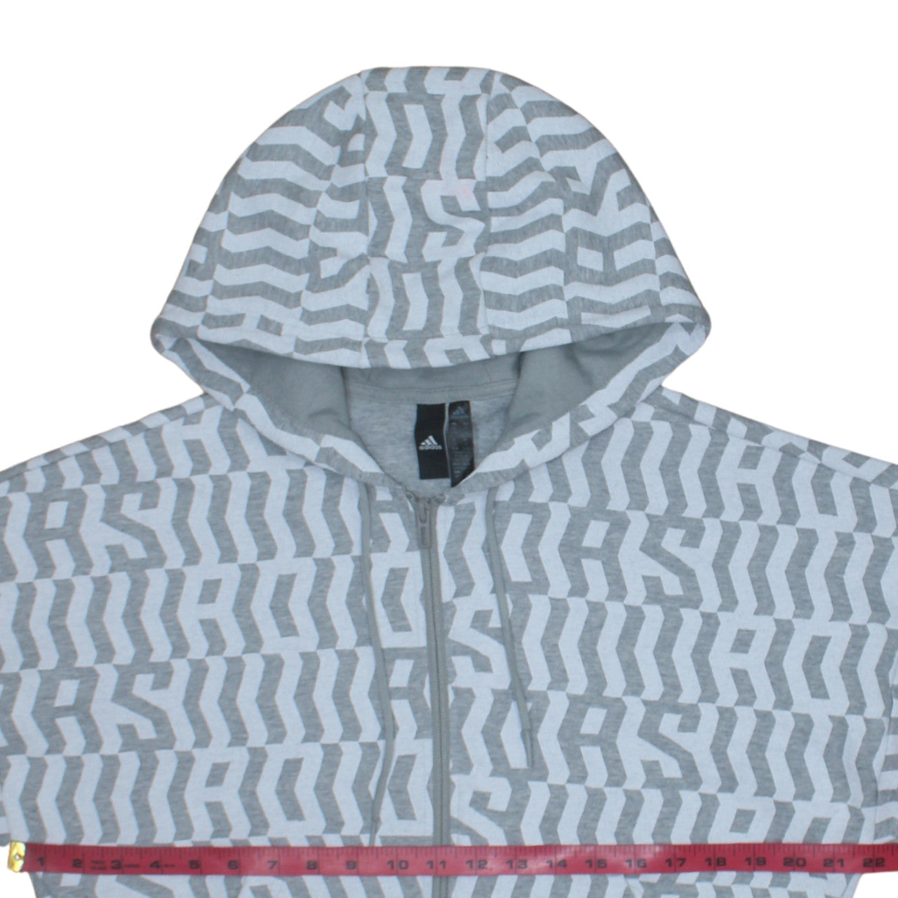 Adidas Women Grey White Full Zip Hoodie Size S 8-10 Geometric Print