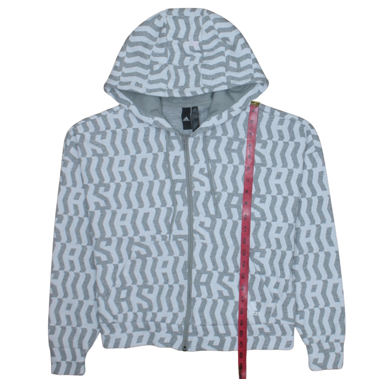 Adidas Women Grey White Full Zip Hoodie Size S 8-10 Geometric Print