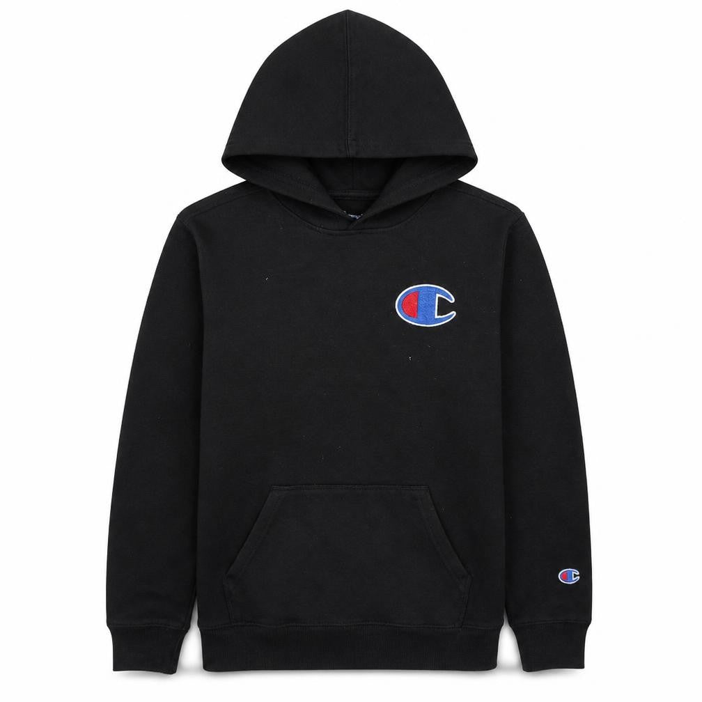 Champion Boys Black Pullover Hoodie L Cotton Blend Logo Athletic Sweatshirt
