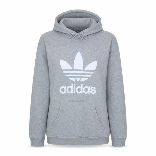 Adidas Women Grey Pullover Hoodie UK 12 Logo Print Lined Sweatshirt