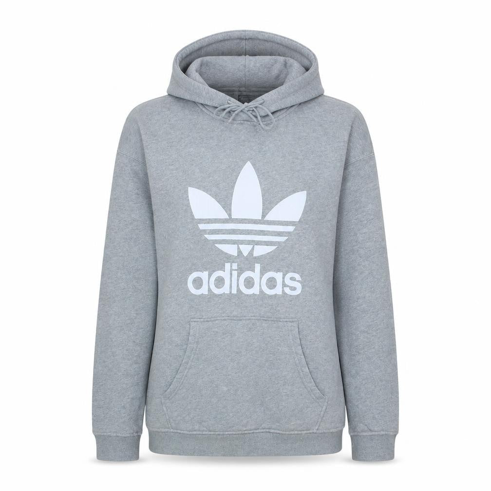 Adidas Women Grey Pullover Hoodie UK 12 Logo Print Lined Sweatshirt