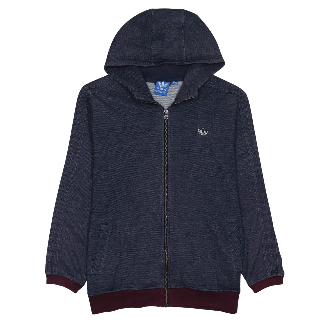 Adidas Men's Blue XL Full Zip Hoodie with Logo Detail