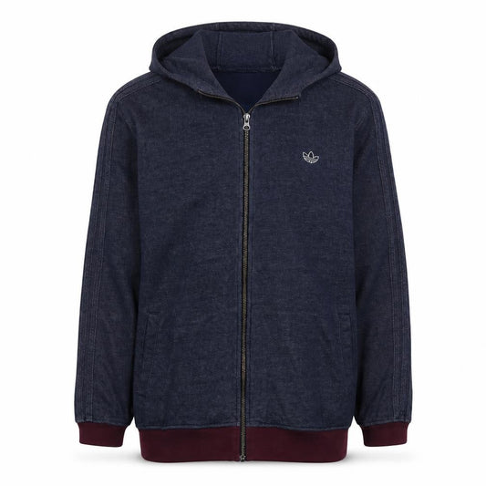 Adidas Men's Blue XL Full Zip Hoodie with Logo Detail