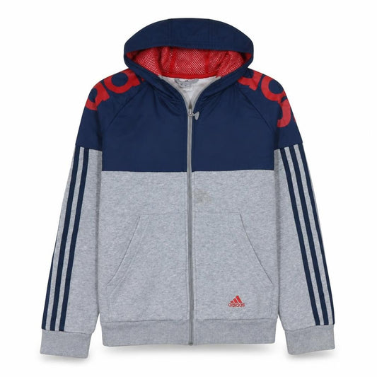 Adidas Boys Grey & Navy Full Zip Colourblock Hoodie 13-14 Years