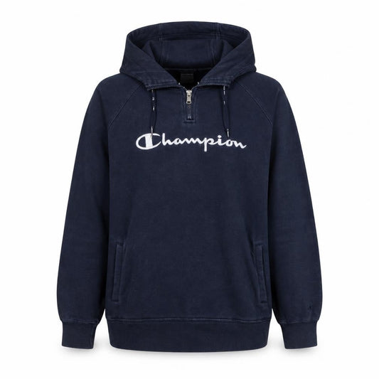 Champion Women Navy Blue 1/4 Zip Hooded Sweatshirt Size L