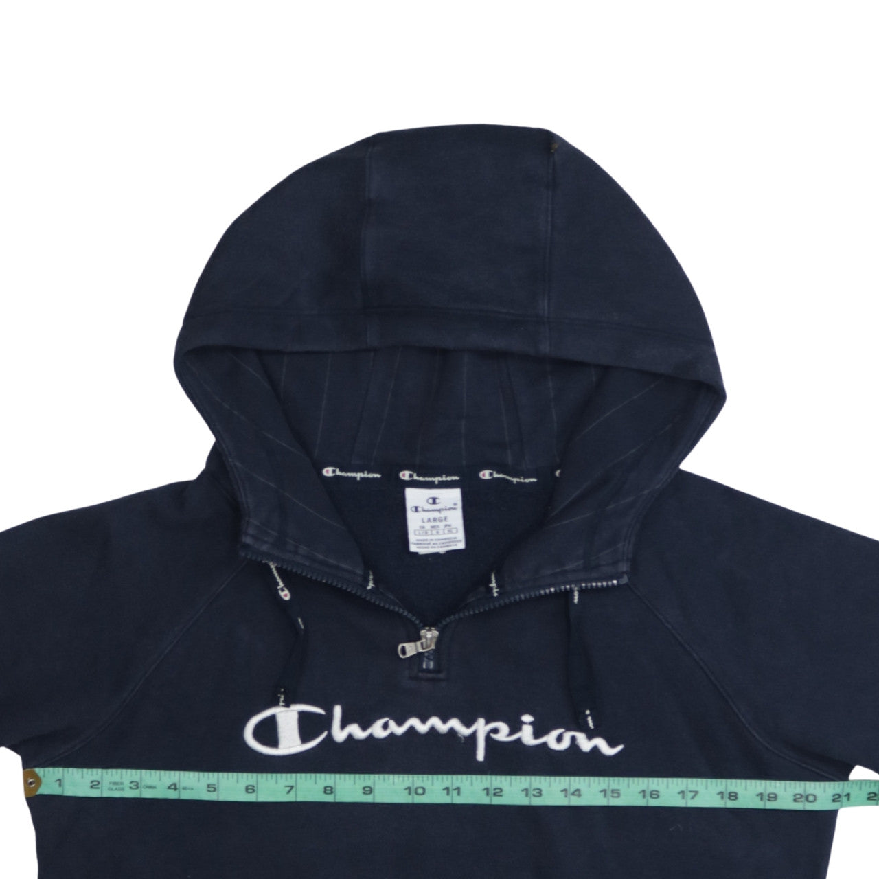 Champion Women Navy Blue 1/4 Zip Hooded Sweatshirt Size L