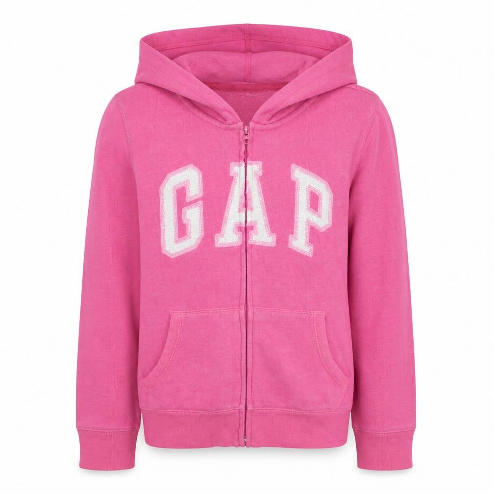 GAP Girls Pink Full Zip Hoodie Size 14-16 Years Logo Sequin Casual Sweatshirt