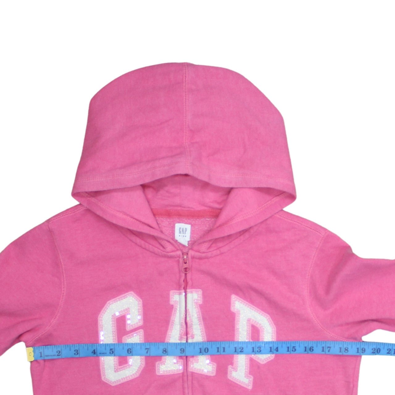 GAP Girls Pink Full Zip Hoodie Size 14-16 Years Logo Sequin Casual Sweatshirt