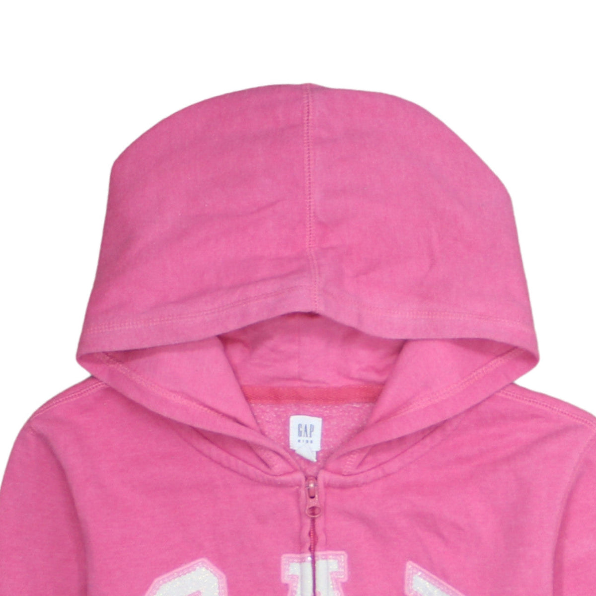 GAP Girls Pink Full Zip Hoodie Size 14-16 Years Logo Sequin Casual Sweatshirt