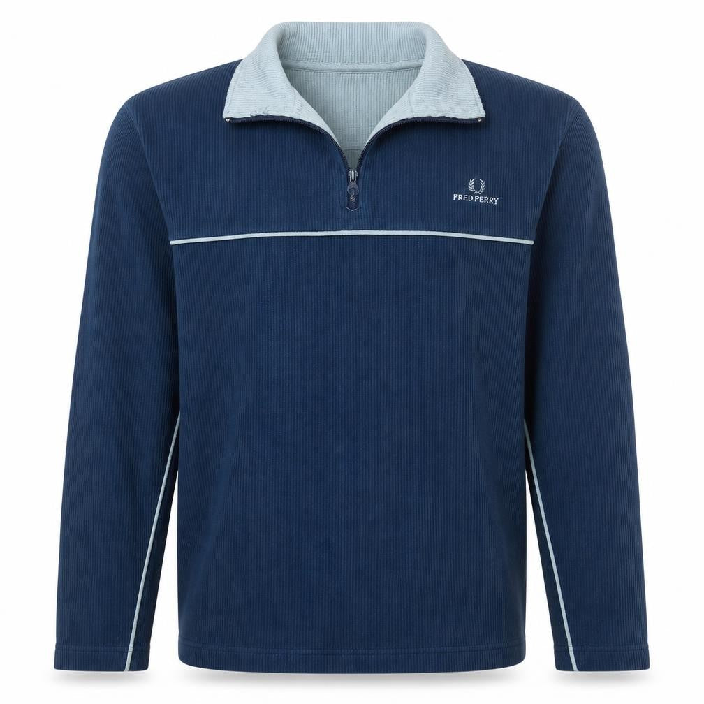 Fred Perry Men's Blue M 1/4 Zip Corduroy Sweatshirt