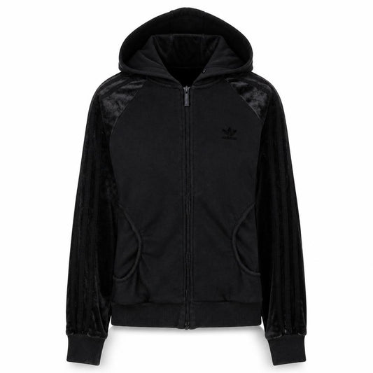 Adidas Womens Black Full Zip Hoodie Size 10 Velour Trim