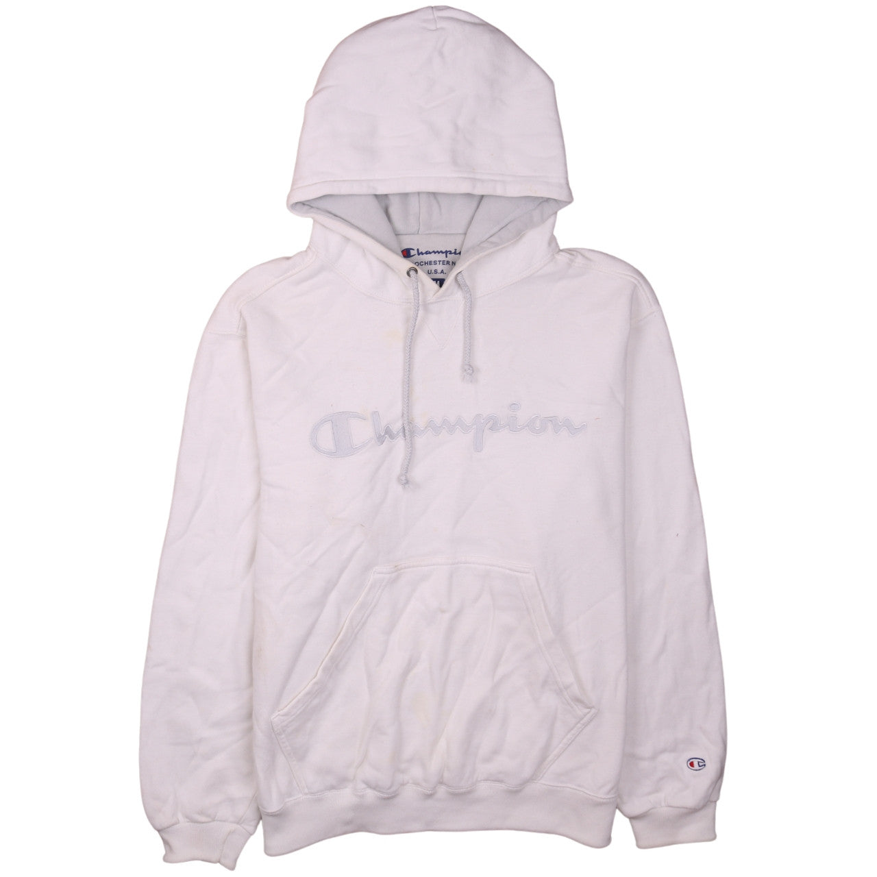 Champion Men's White Pullover Hoodie Medium Embroidered Logo