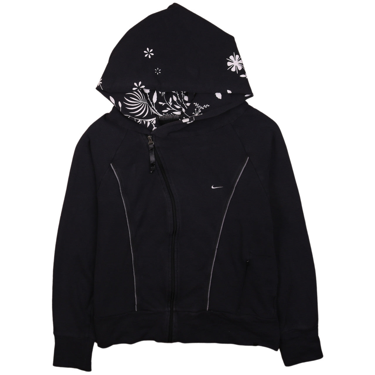 Nike Womens Black XL Full Zip Hoodie Floral Lined Sportswear