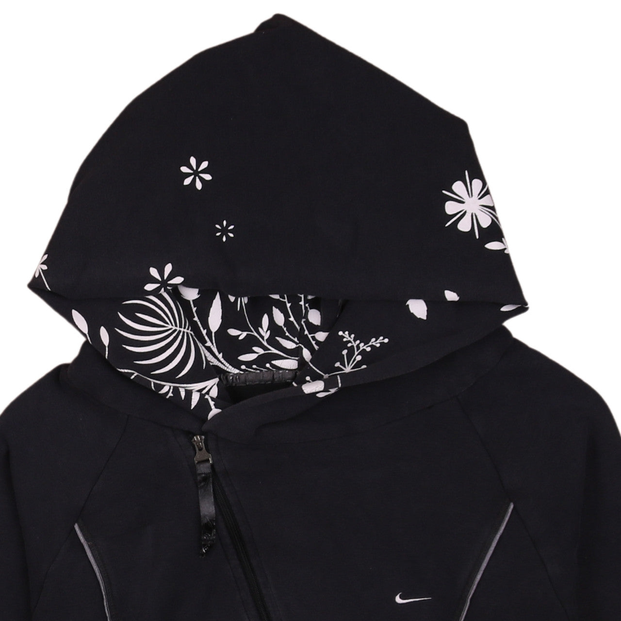 Nike Womens Black XL Full Zip Hoodie Floral Lined Sportswear