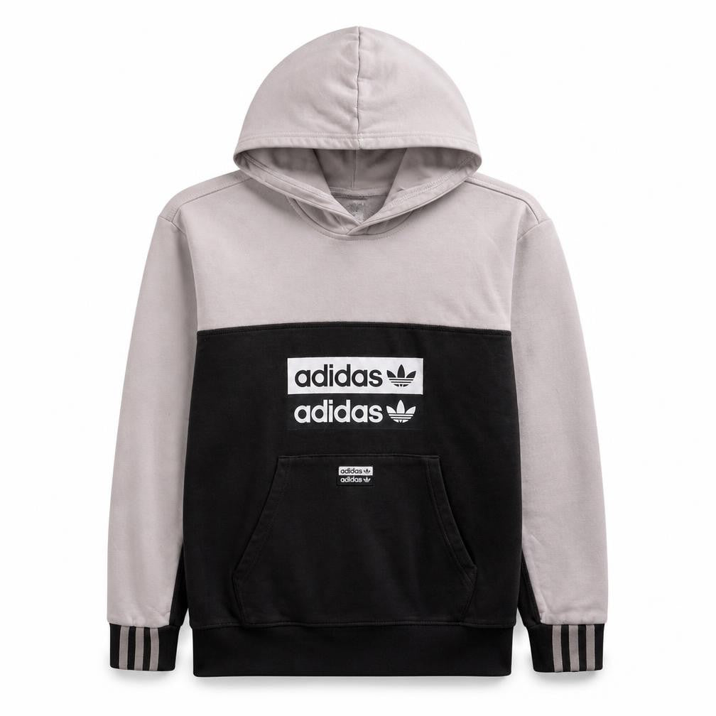 Adidas Boys Black & Grey Pullover Hoodie 13-14 Years Colourblock Logo