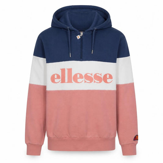 Front view of Ellesse Men's Blue White Pink 1/4 Zip Hoodie, size S, Retro Style