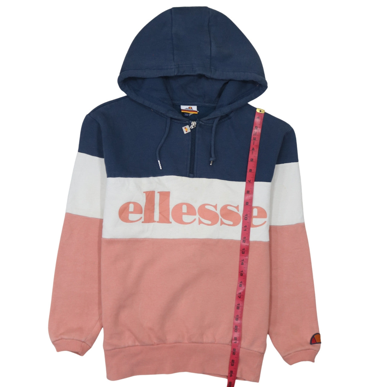 Ellesse Men's Blue White Pink 1/4 Zip Hoodie Size S Retro Style