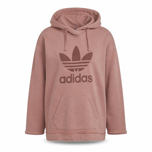 Adidas Womens Pink Hooded Pullover Hoodie Size 10 Cotton Logo Print