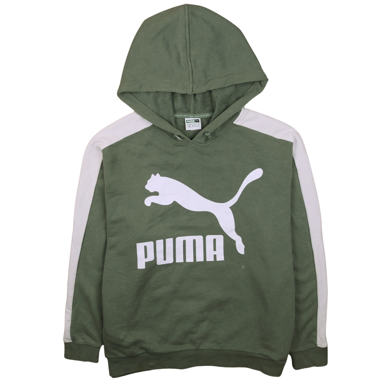 Puma Women's Green White Pullover Hoodie Size 12 Logo Print