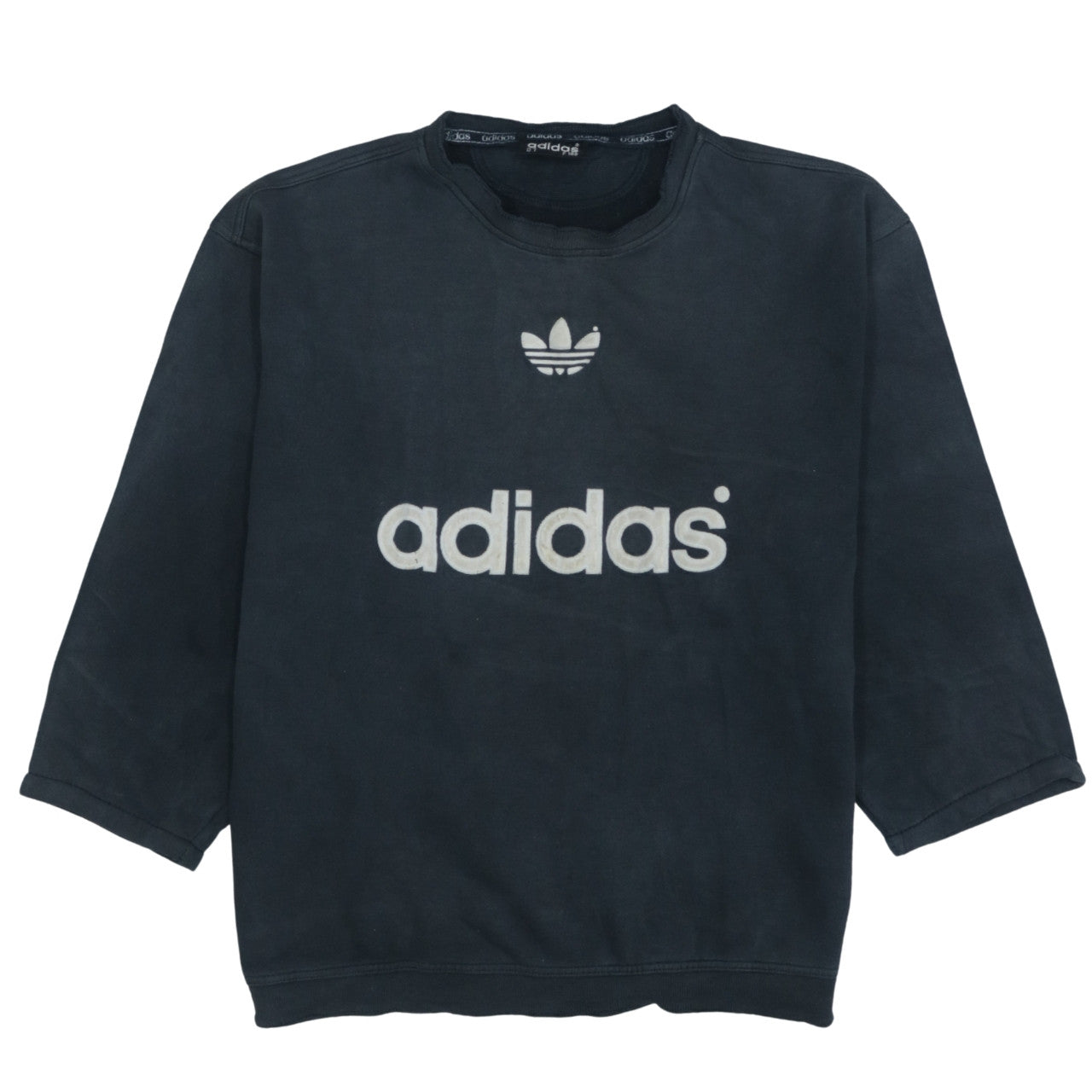 Adidas Men's Black 3/4 Sleeve Crew Neck Vintage Logo Sweatshirt L