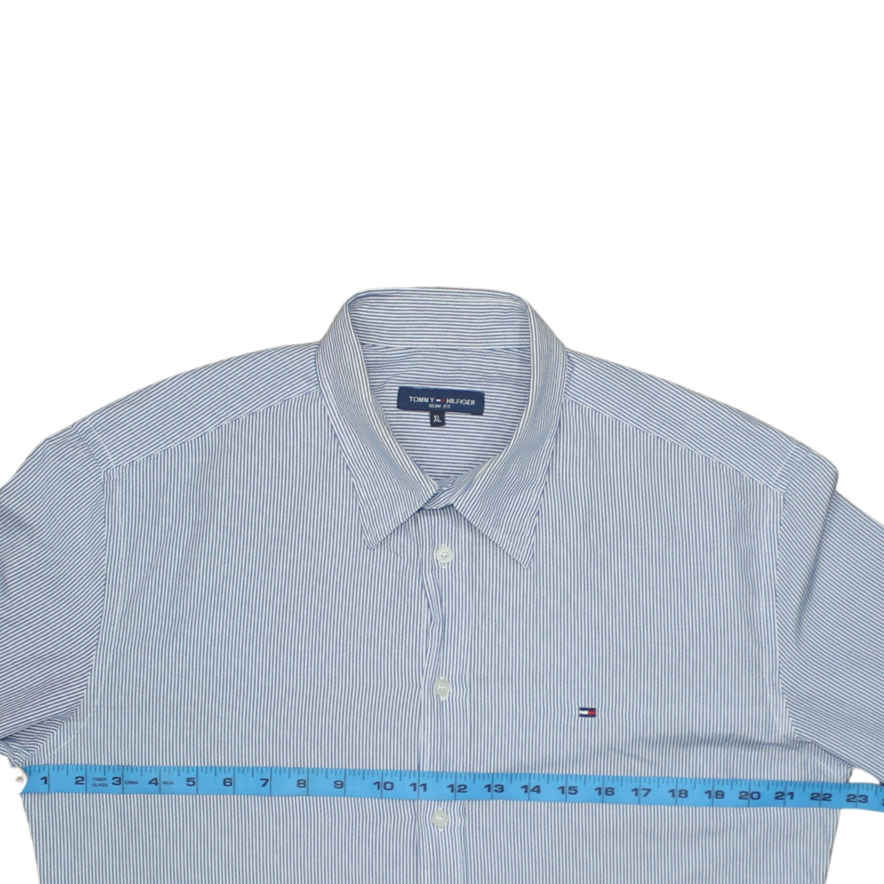 Tommy Hilfiger Men's Blue Striped Slim Fit Cotton Button-Up Shirt XL