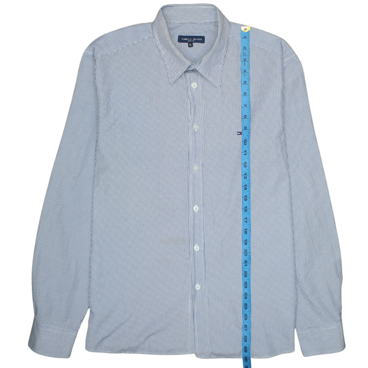 Tommy Hilfiger Men's Blue Striped Slim Fit Cotton Button-Up Shirt XL