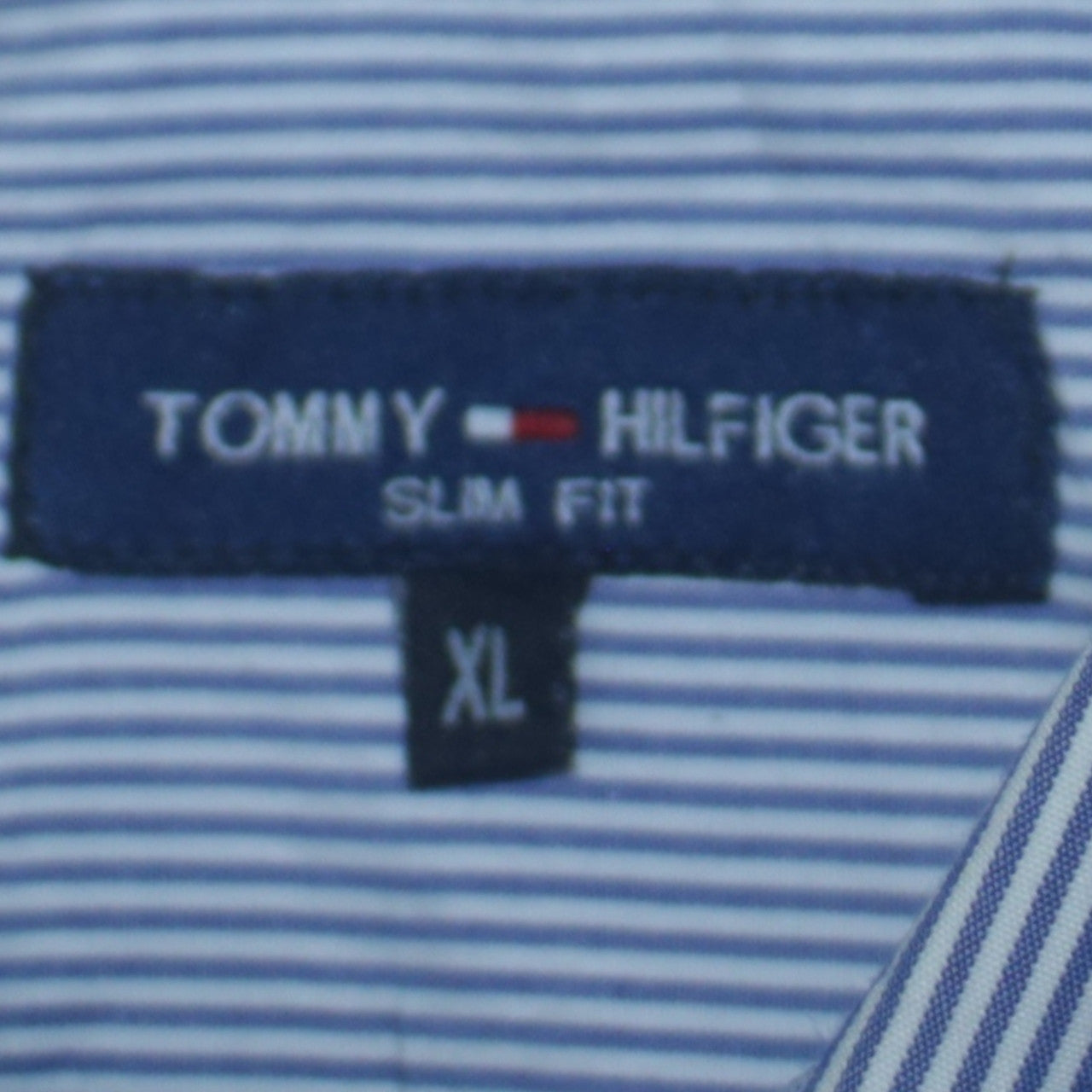 Tommy Hilfiger Men's Blue Striped Slim Fit Cotton Button-Up Shirt XL