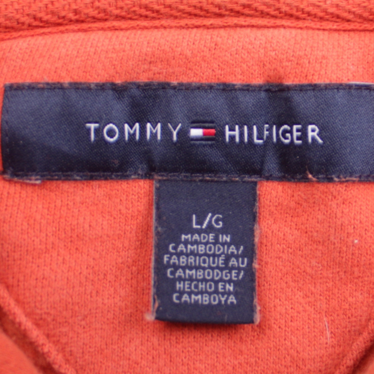 Tommy Hilfiger Mens Orange Full Zip Hoodie L Embroidered Logo Fleece
