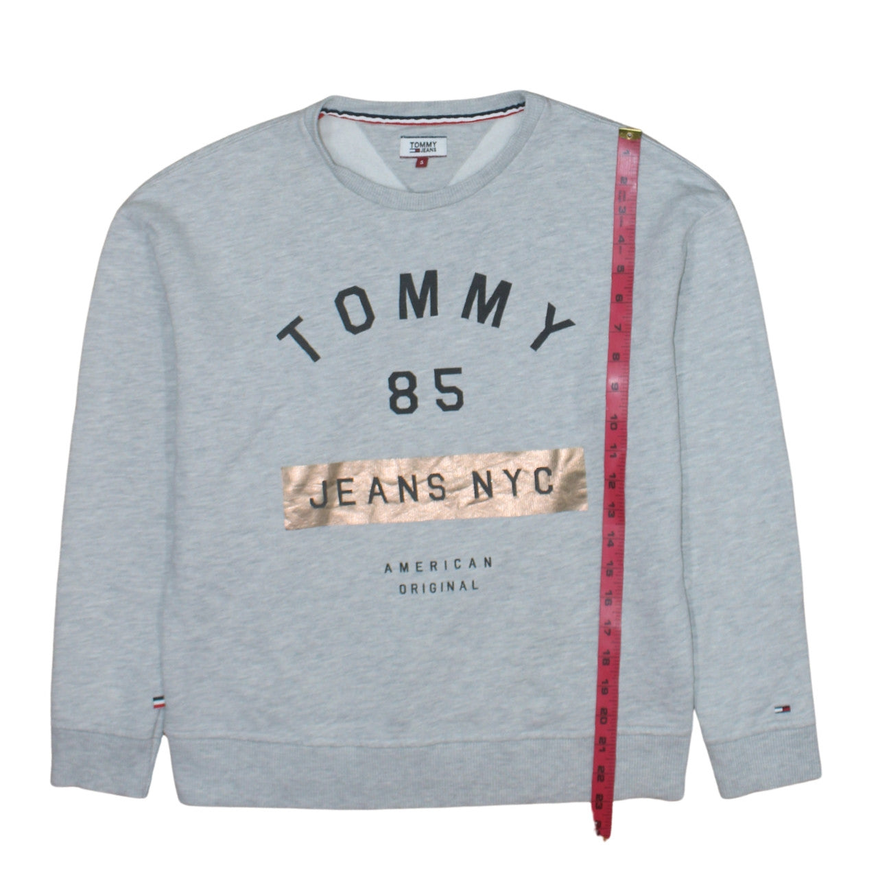 Tommy Jeans Womens Grey Small Sweatshirt Crew Neck Graphic Logo Pullover