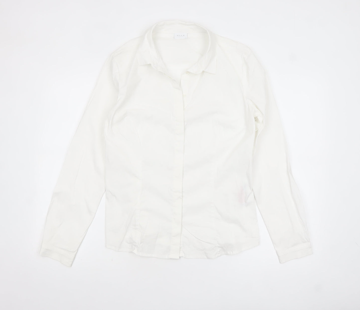 Vila Women White Classic Button-Up Long Sleeve Cotton Shirt Size 14