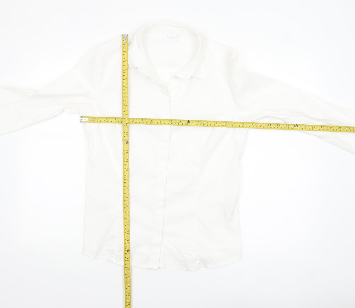 Vila Women White Classic Button-Up Long Sleeve Cotton Shirt Size 14
