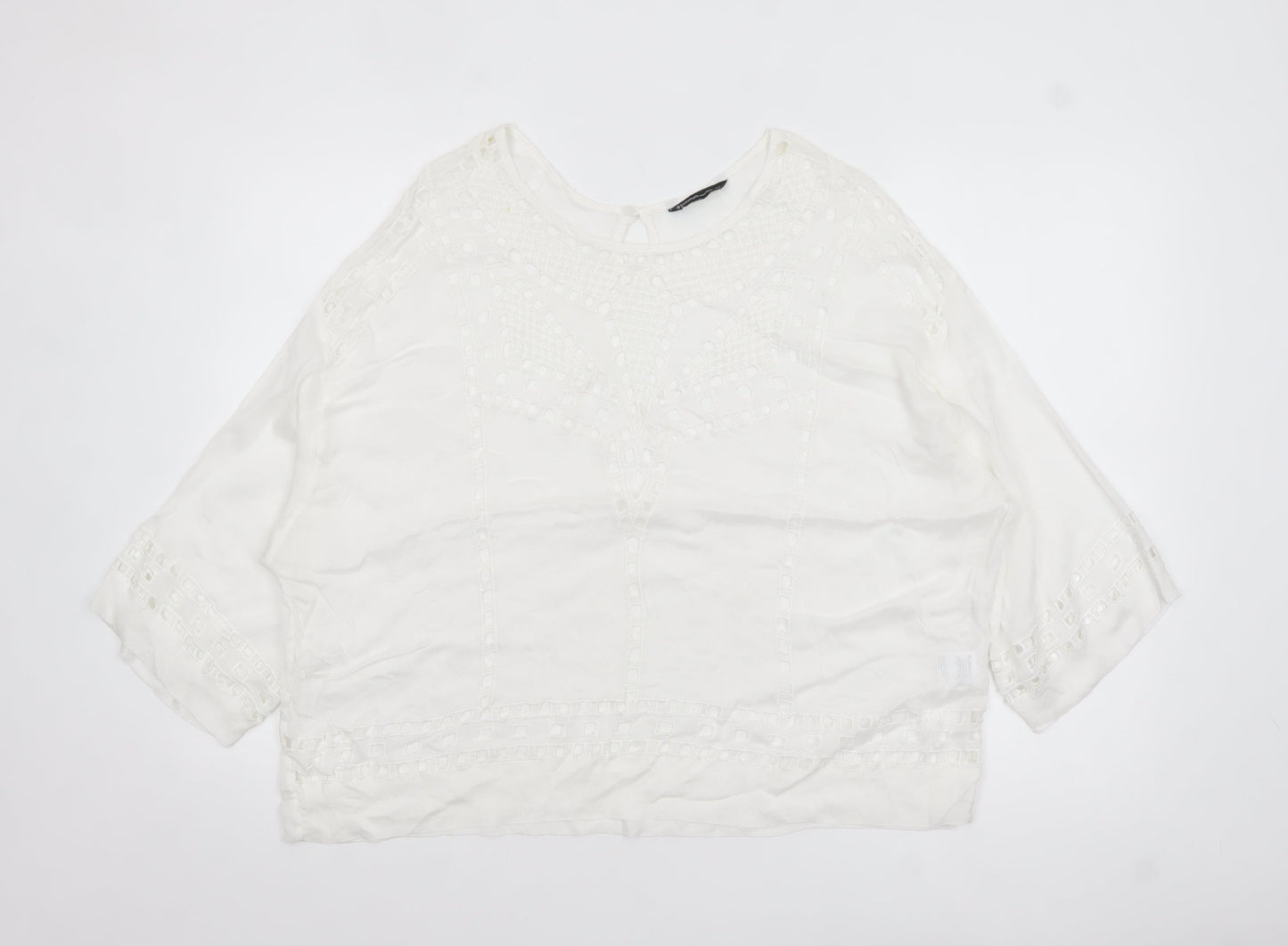 Summum Woman White Embroidered Viscose Blouse Womens UK 12 Boho Top