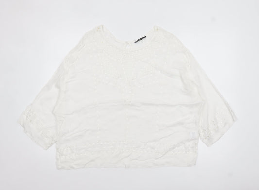 Summum Woman White Embroidered Viscose Blouse Womens UK 12 Boho Top