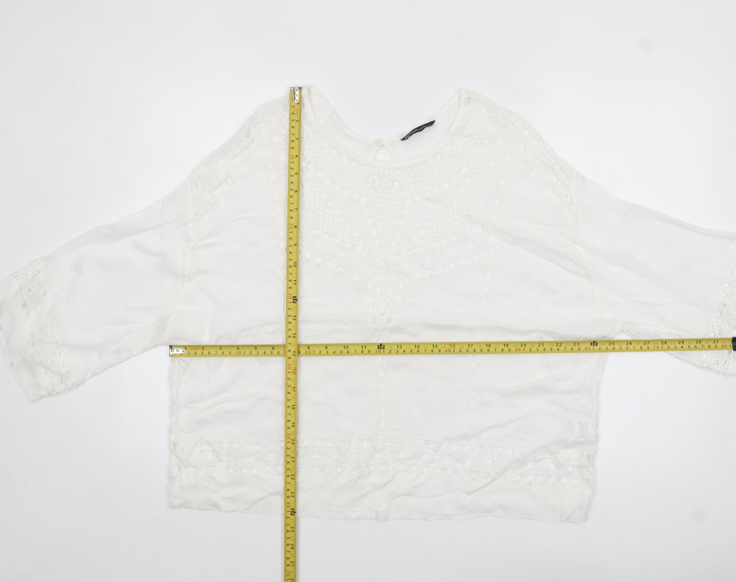 Summum Woman White Embroidered Viscose Blouse Womens UK 12 Boho Top