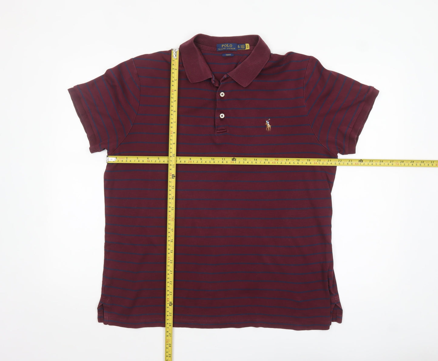 Ralph Lauren Men's Brown Striped Slim Fit Polo Shirt XL