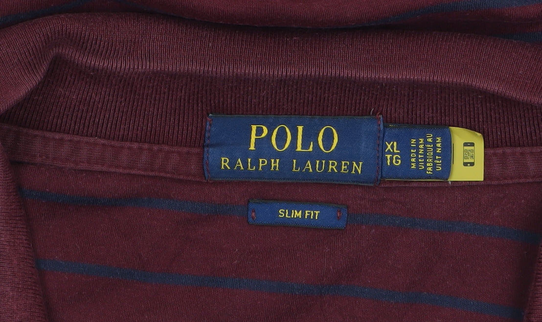 Ralph Lauren Men's Brown Striped Slim Fit Polo Shirt XL