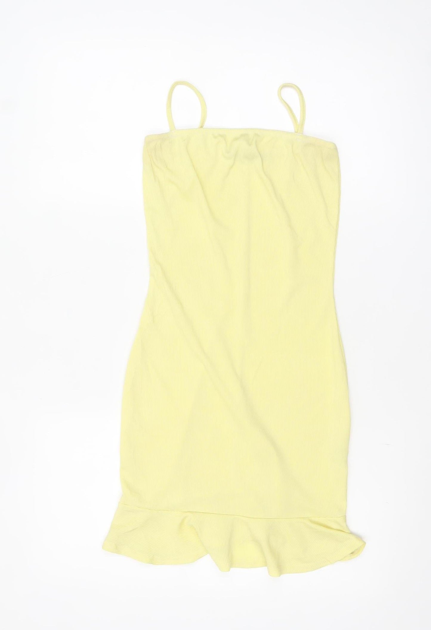 Nasty Gal Womens Yellow Bodycon Ruffle Hem Sleeveless Mini Dress Size 4